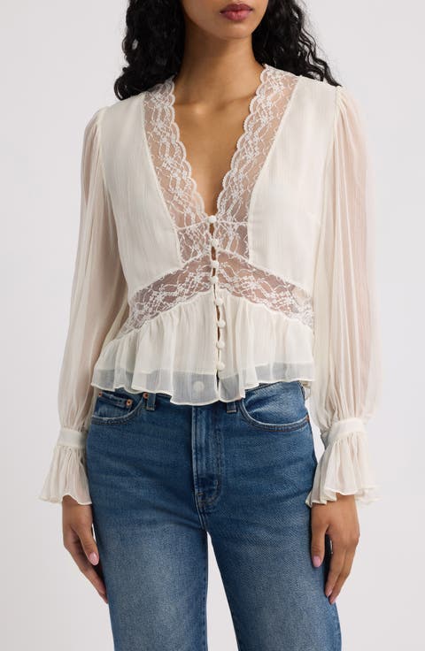 Thessira Lace Trim Ruffle Silk Top