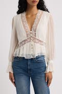 LoveShackFancy Thessira Lace Trim Ruffle Silk Top
