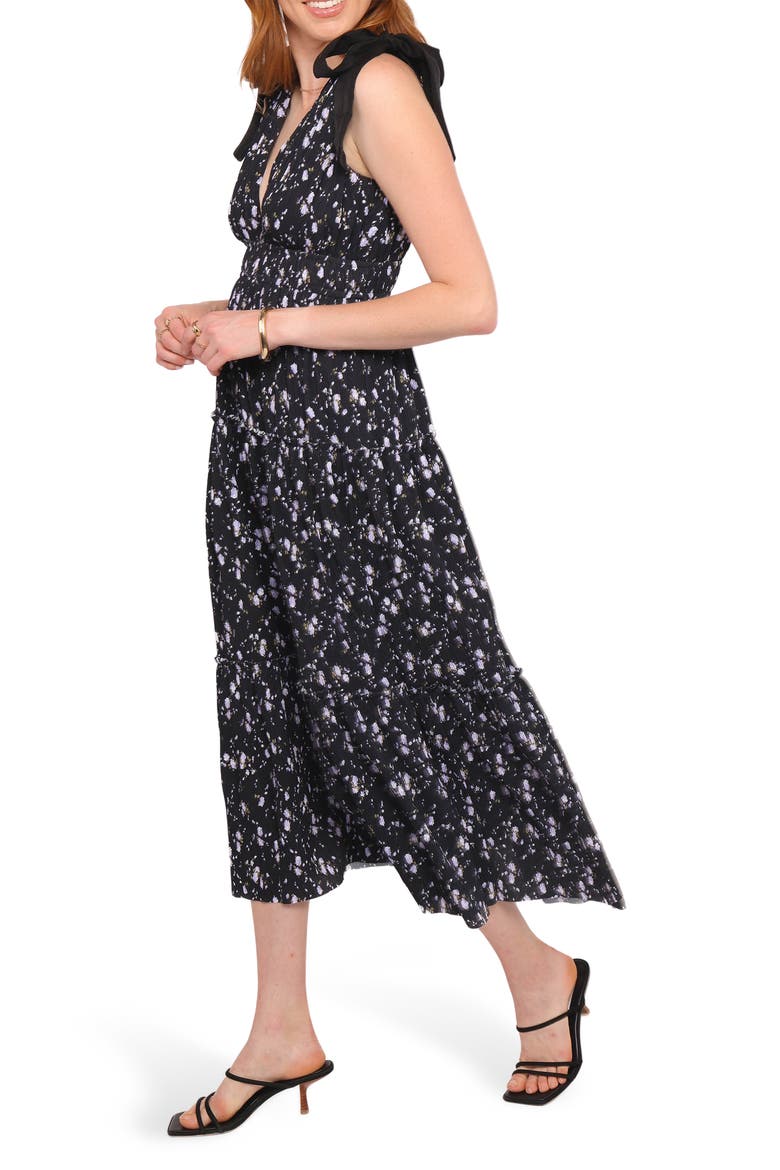 Adeline Floral Shirred Dress, Alternate, color, BLACK FLORAL