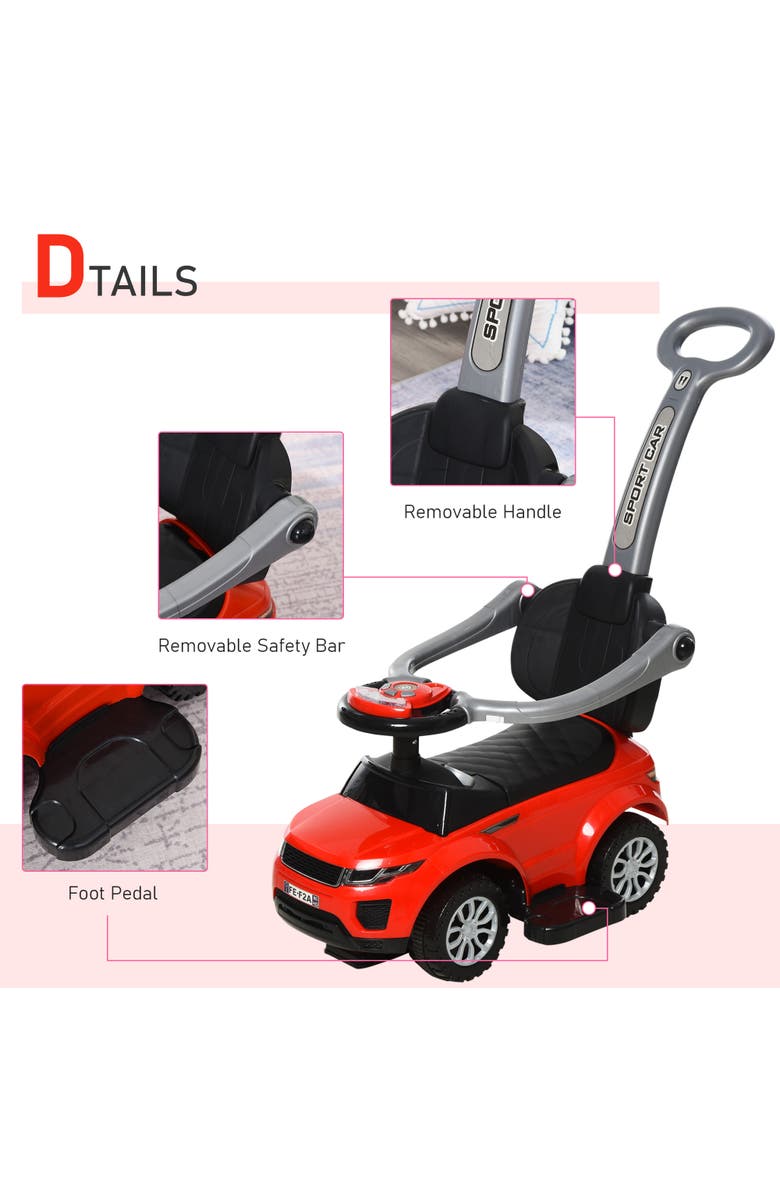 Aosom 3-in-1 Kids Push Car with Horn, Music, Light, Alternate, color, Red