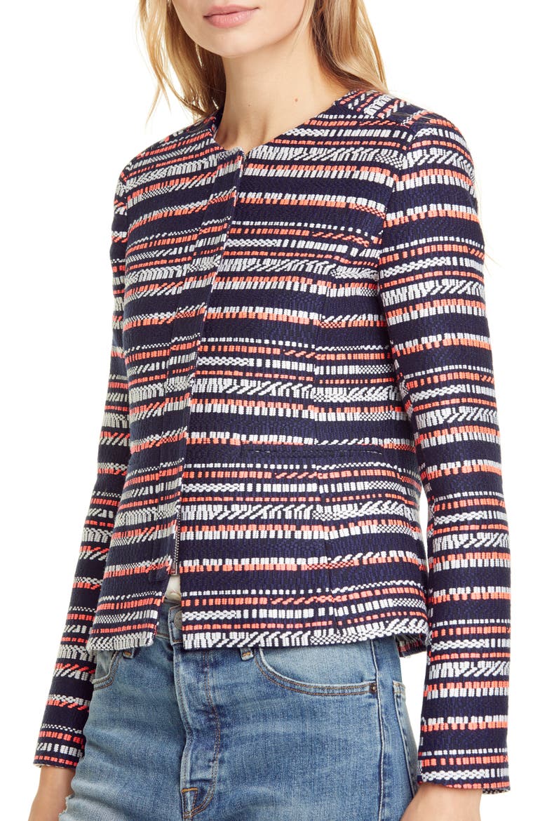Judy Crop Tweed Jacket, Alternate, color, NAVY/ NEON