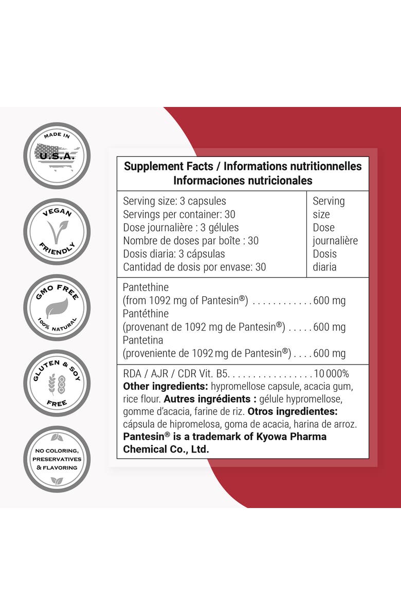 SuperSmart Pantesin Pantethine 600mg, Alternate, color, NO COLOR