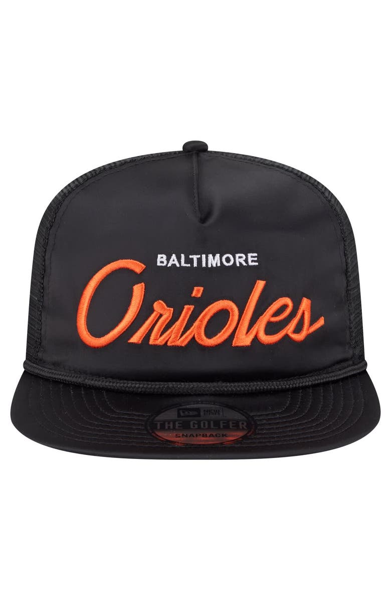 New Era Men's New Era Black Baltimore Orioles Retro Satin Script Golfer Adjustable Hat, Alternate, color, 