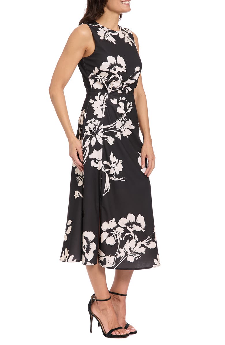 London Times Sleeveless Crepe Midi A-Line Dress, Alternate, color, Black/ Beige