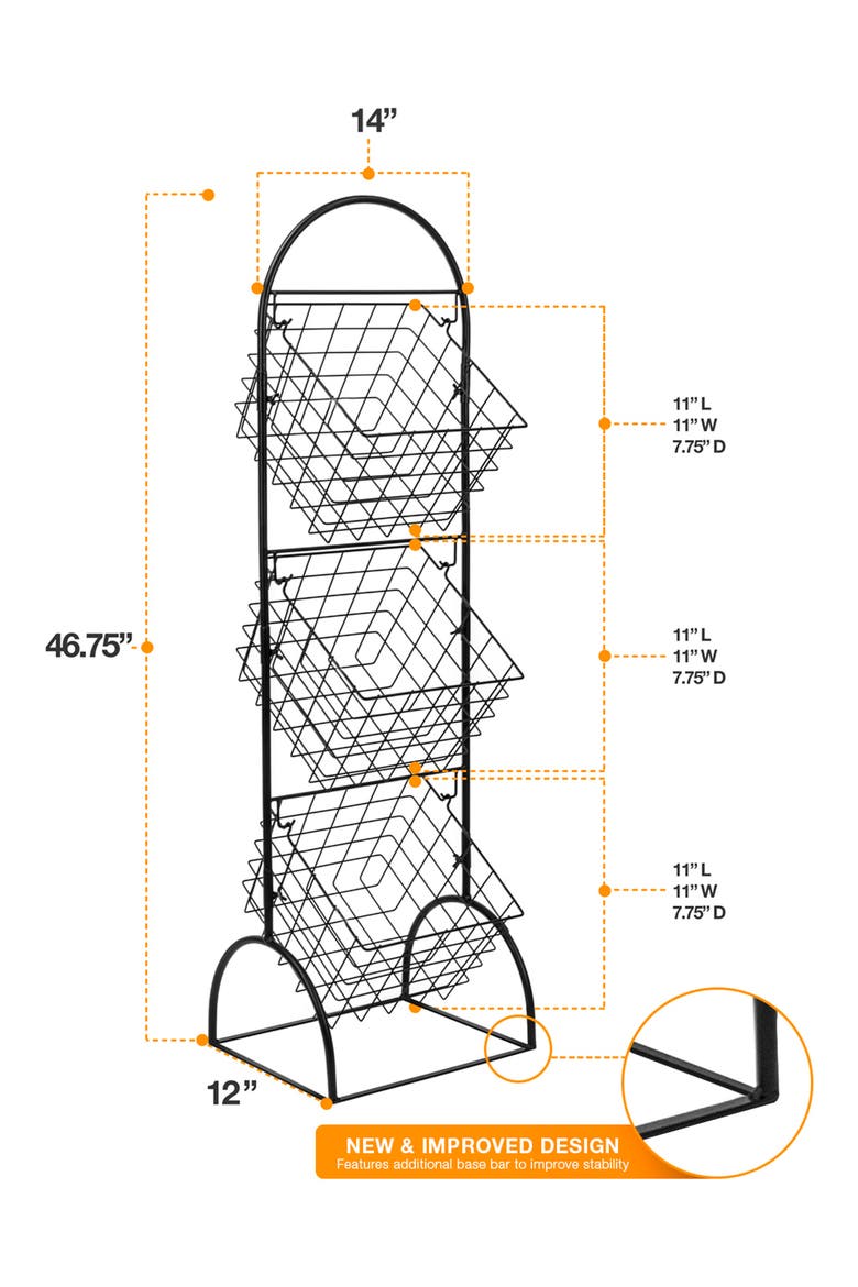 Black 3-Tier Wire Market Storage Basket, Alternate, color, BLACK