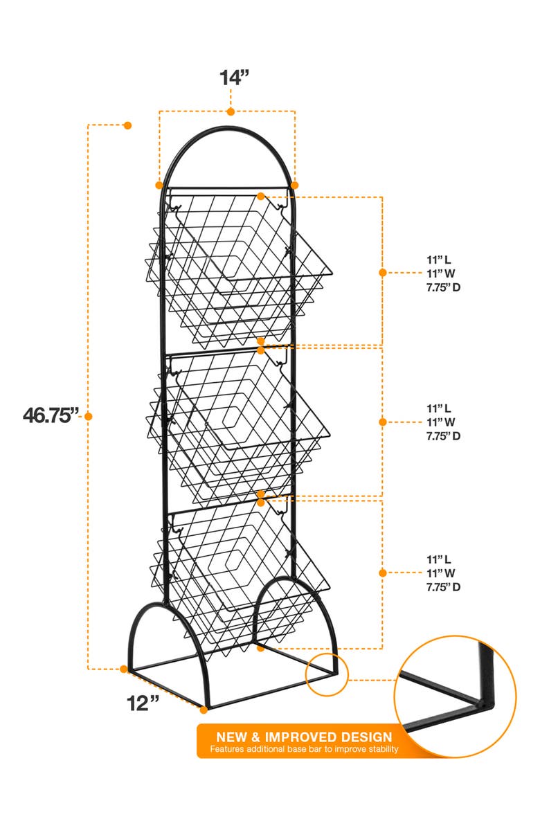 SORBUS Black 3-Tier Wire Market Storage Basket, Alternate, color, Black