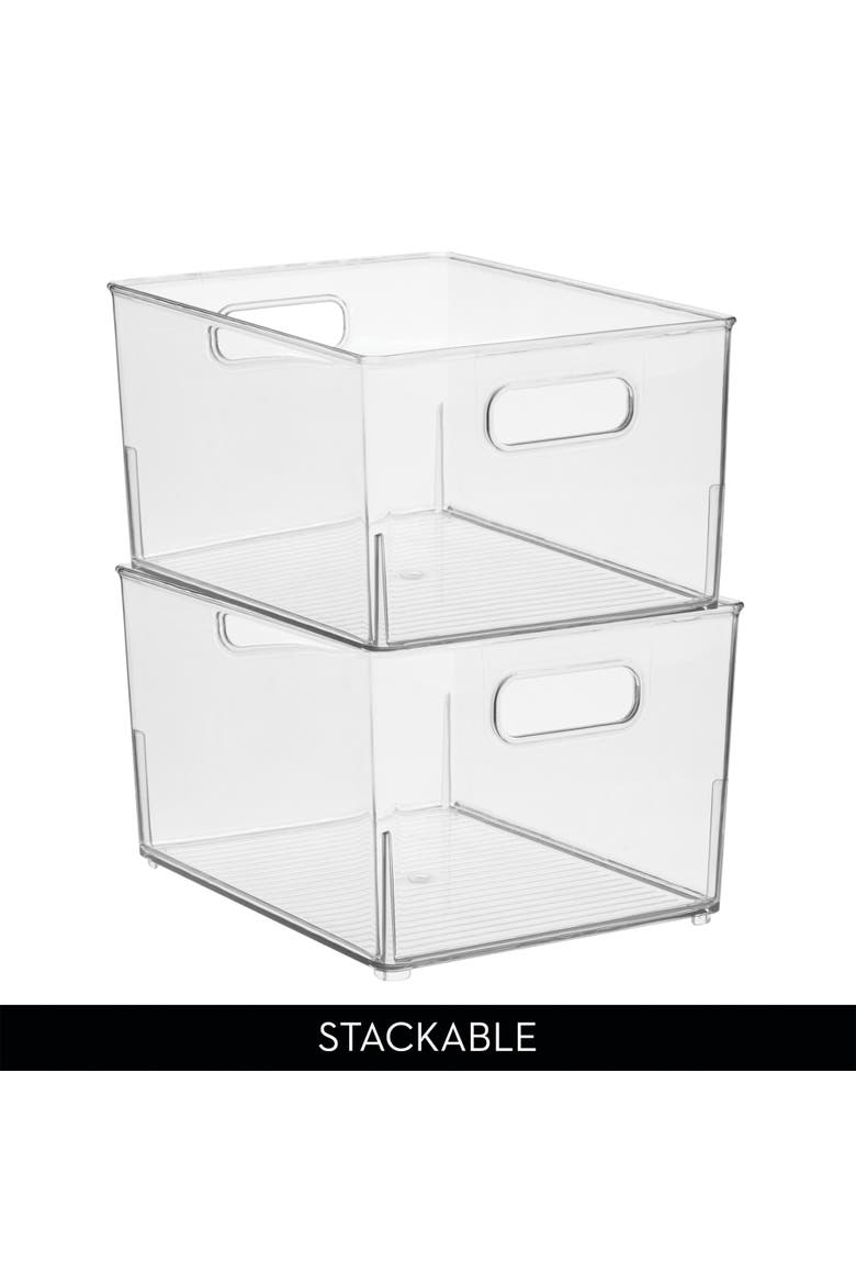 Small Stackable Plastic Bathroom Storage Bin with Handles - Set of 4 - Clear, Alternate, color, Clear