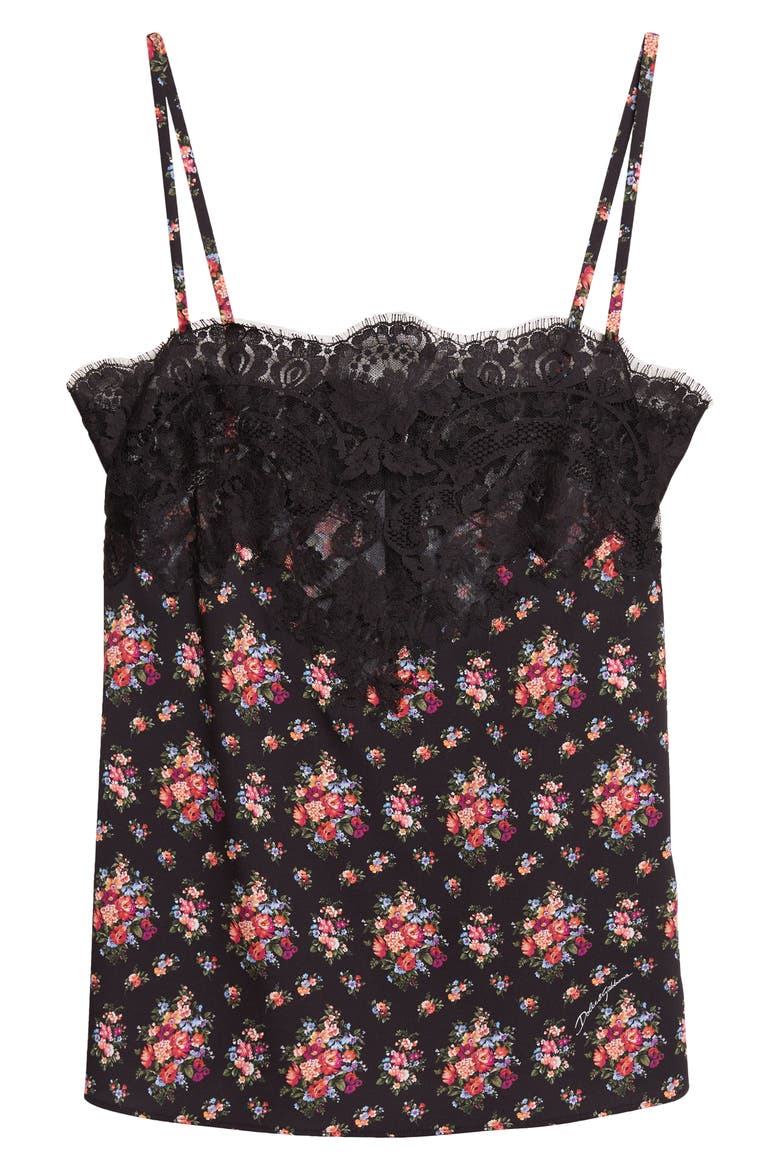 Lace Trim Floral Stretch Charmeuse Camisole, Main, color, MAZZOLINI FIORI FNER