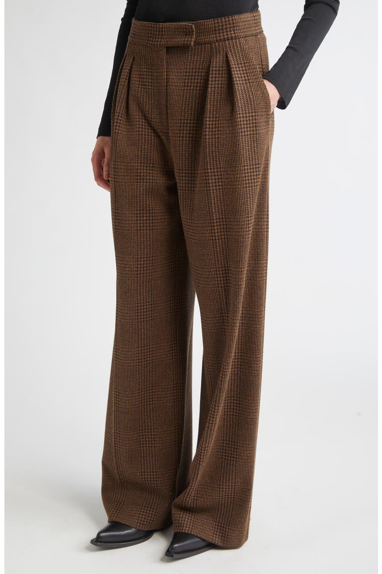 Ponza Pleated Houndstooth Check Wide Leg Pants, Alternate, color, CHOCOLATE