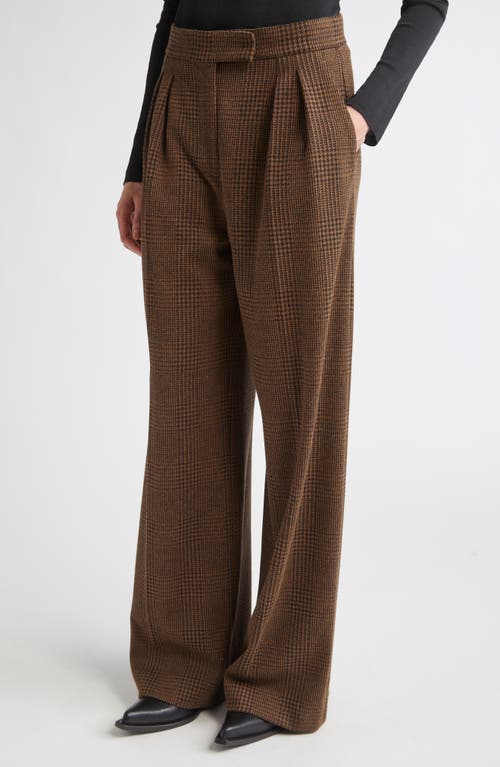 Max Mara Ponza Pleated Houndstooth Check Wide Leg Pants In Brown