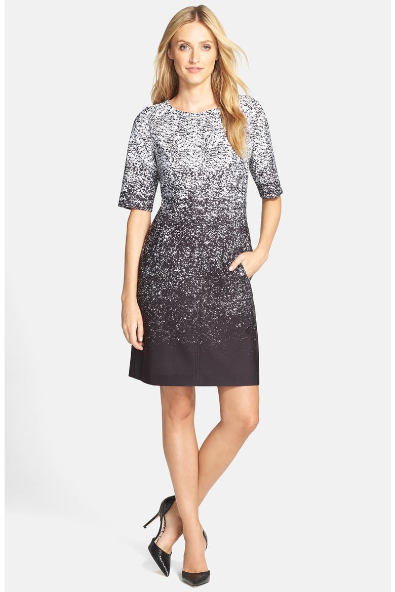 Ombré Print Scuba Sheath Dress, Alternate, color, BLACK/ IVORY
