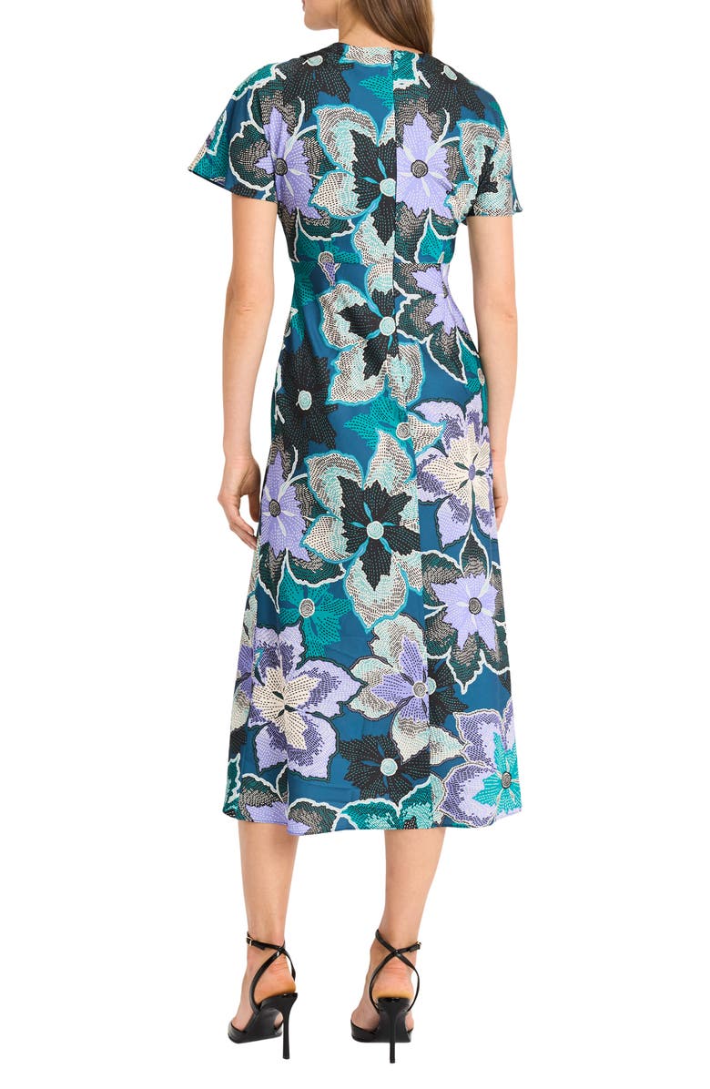 Maggy London Flutter Sleeve Midi Dress, Alternate, color, Ocean Depths/ Peacock