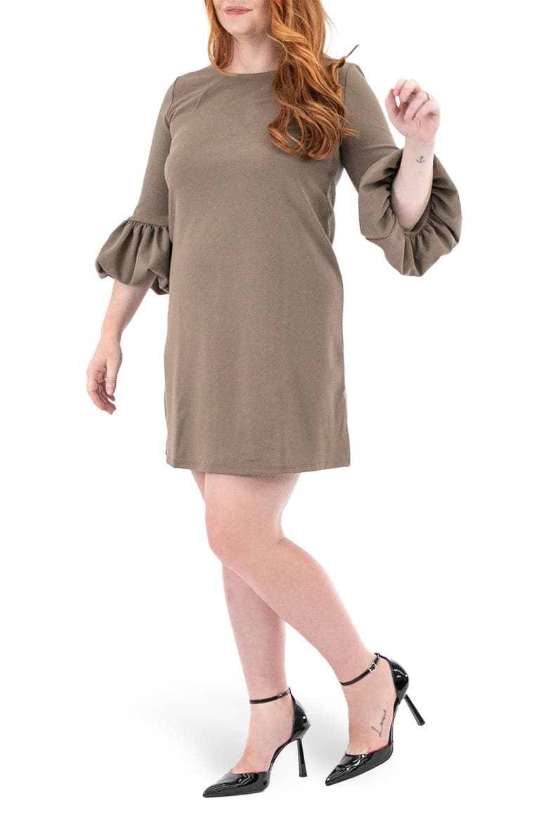Gathered Boat Neck Shift Dress, Alternate, color, MINK