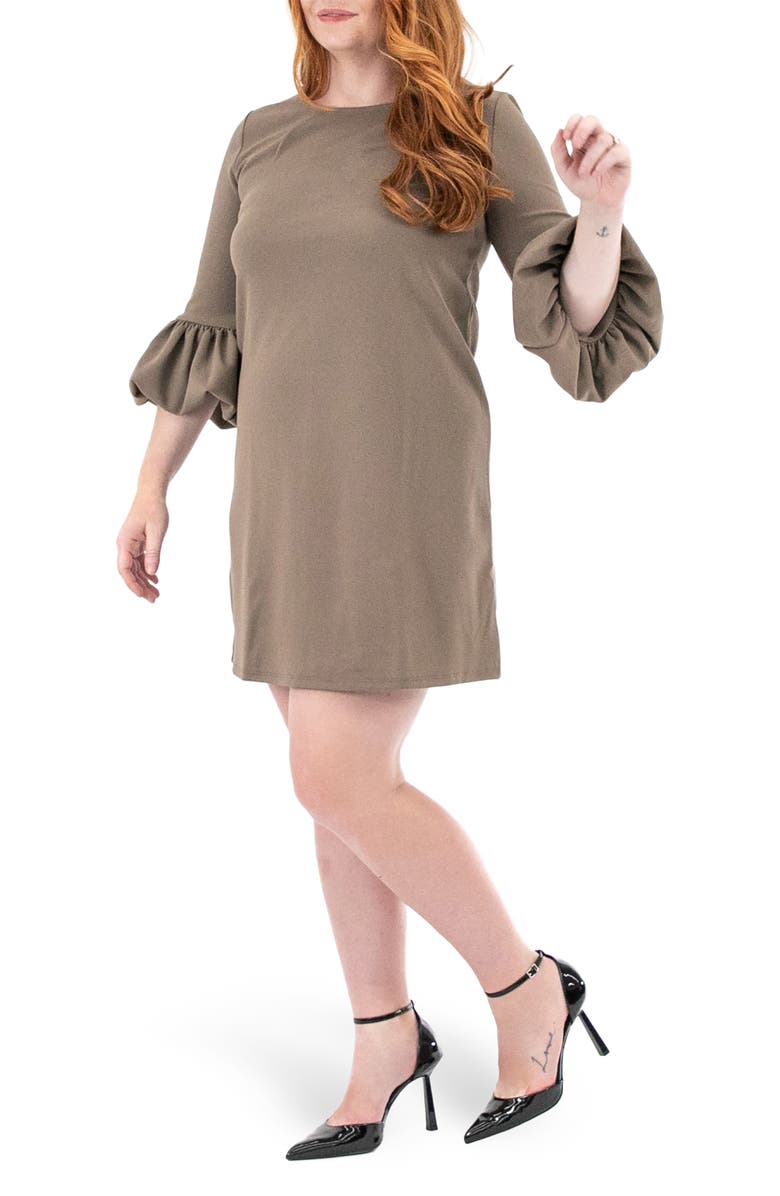 Nina Leonard Gathered Boat Neck Shift Dress, Alternate, color, Mink