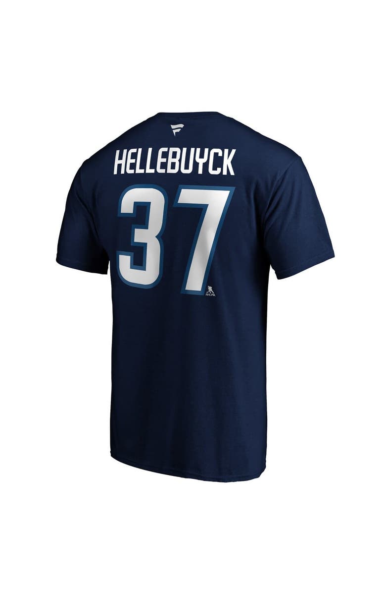 FANATICS Men's Fanatics Connor Hellebuyck Navy Winnipeg Jets Authentic Stack Name & Number T-Shirt, Alternate, color, Navy