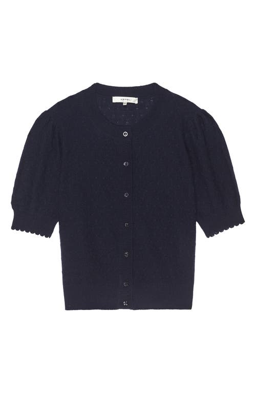 Frame The Cashmere Pointelle Puff Sleeve Cardigan In Blue