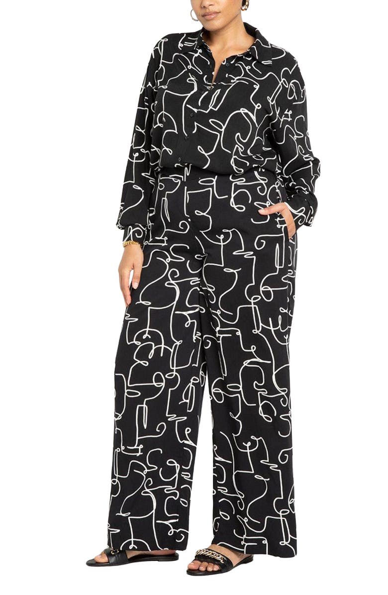 ELOQUII Doodle Print Pull-On Wide Leg Pants, Alternate, color, 