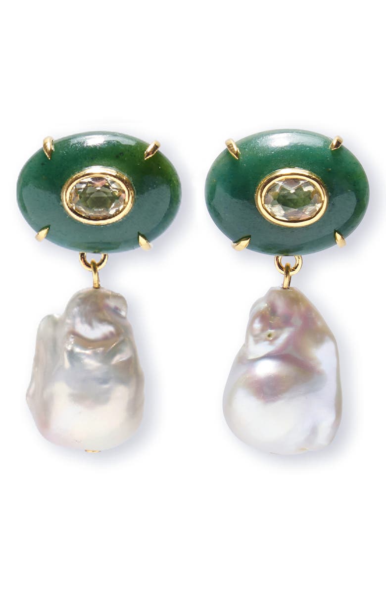 Lizzie Fortunato Plaza Pearl Drop Earrings in Jade, Main, color,