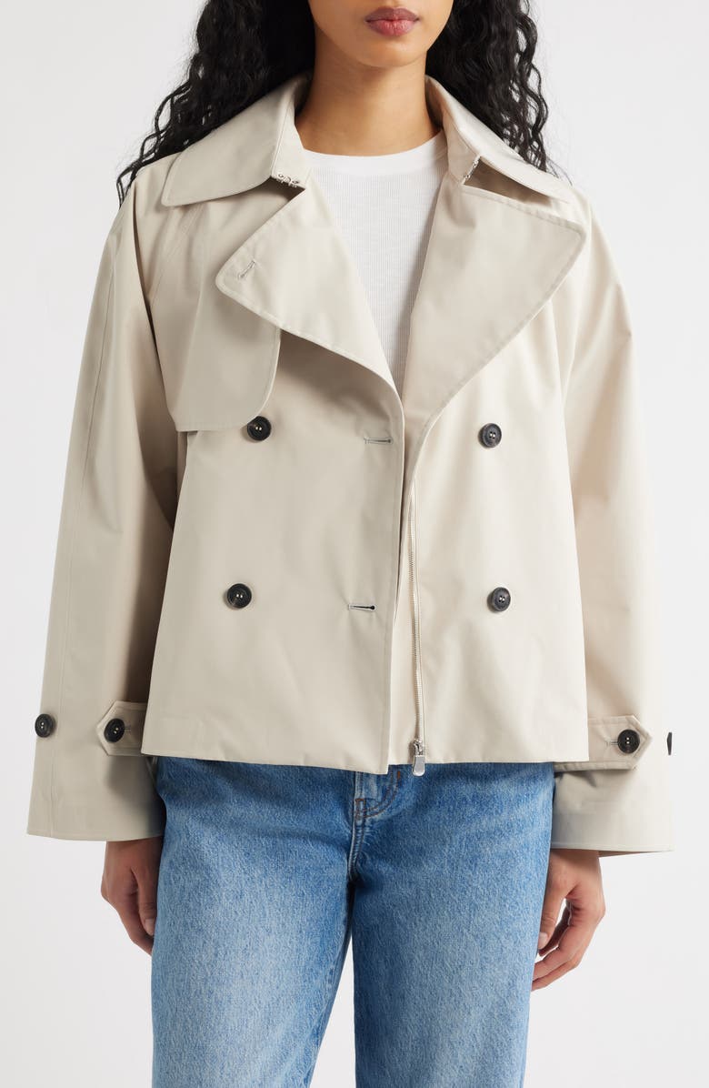 Save The Duck Garbo Waterproof Crop Trench Coat, Alternate, color, Shore Beige