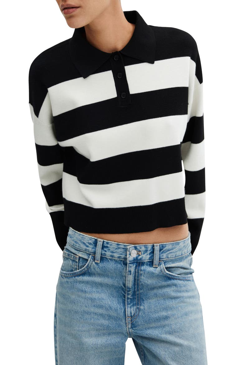 Stripe Polo Sweater, Main, color, BLACK