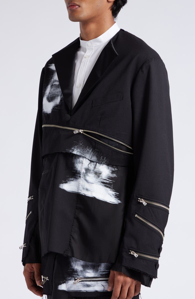 TAKAHIROMIYASHITA TheSoloist. Raw Hem Spiral Zip Detail Wool Blend Jacket, Alternate, color,