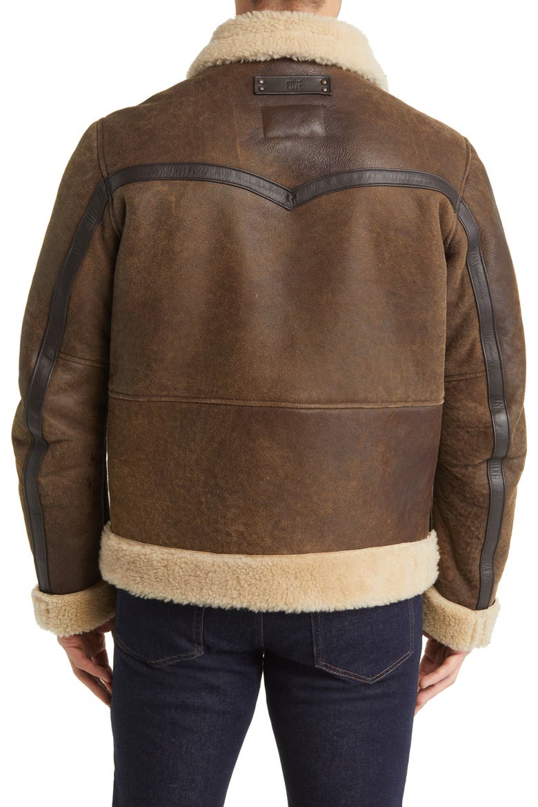 Leather Jacket with Genuine Shearling Trim, Alternate, color, DARK BROWN