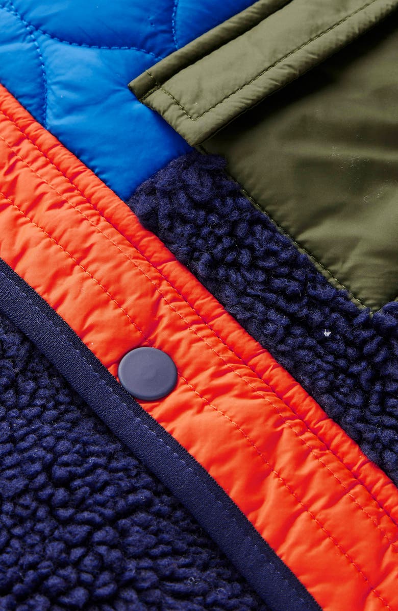 Mini Boden Kids' Colorblock Mixed Media Jacket, Alternate, color, Khaki Colourblock