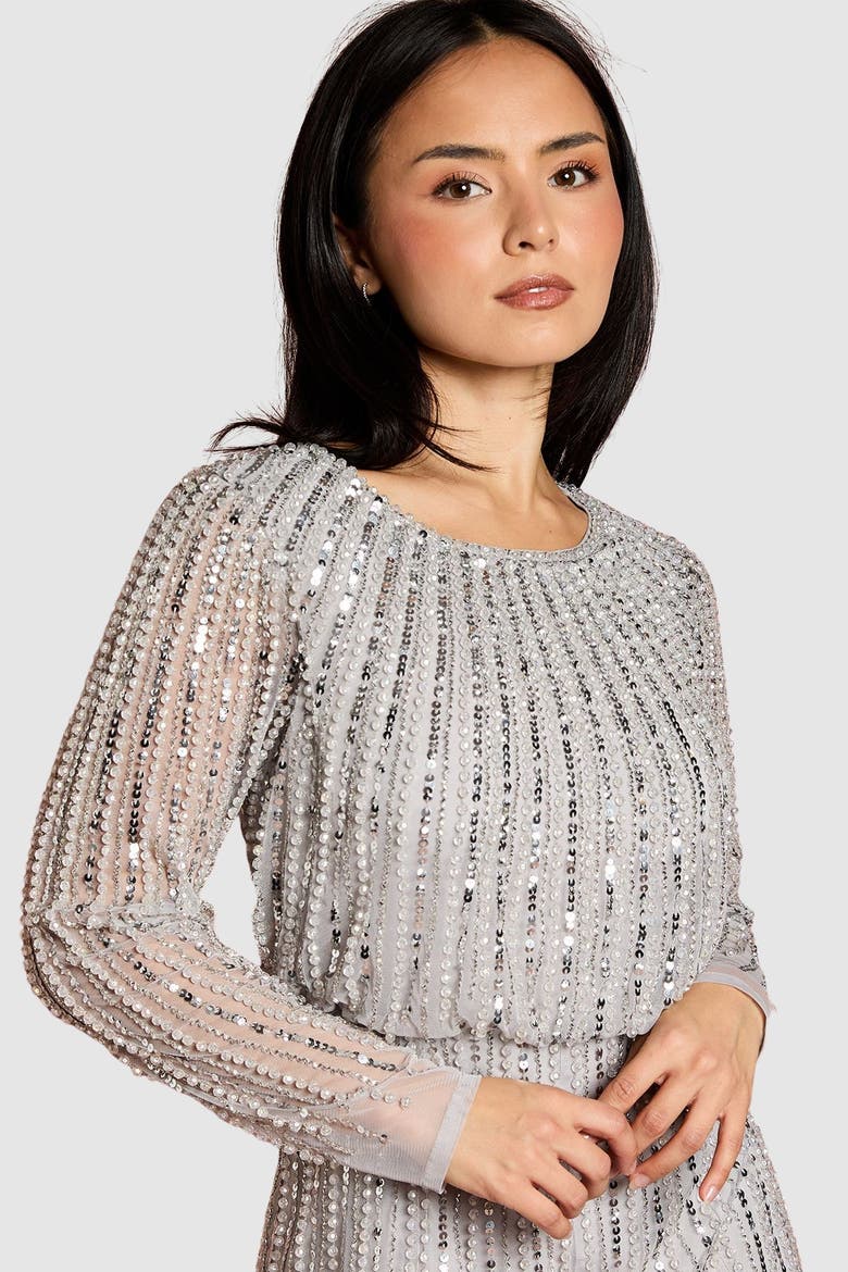 Petite Party Sequin Midi Dress, Alternate, color, Grey Mist