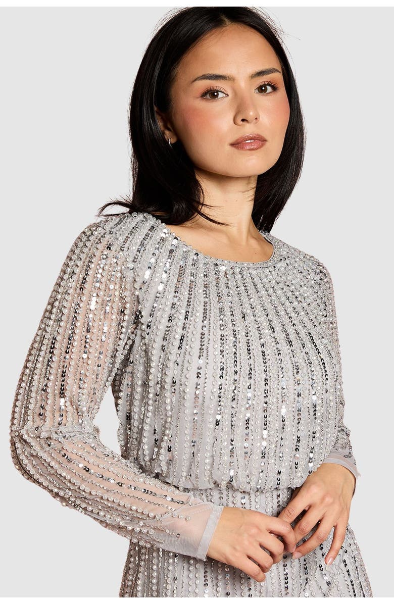 Coast Petite Party Sequin Midi Dress, Alternate, color, Grey Mist