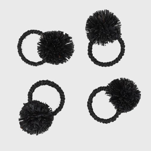 Joanna Buchanan Straw Pompom Napkin Rings, Set Of Four In Black