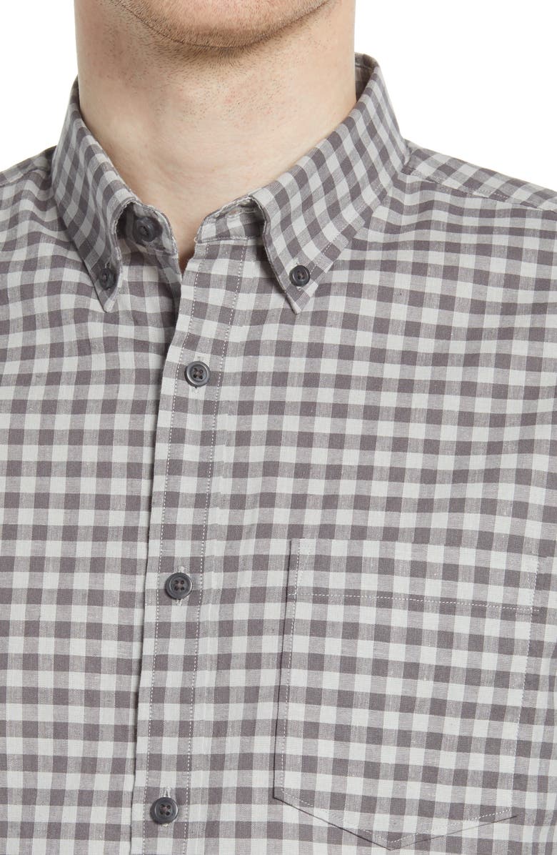 Nordstrom Trim Fit Gingham Linen & Cotton Button-Down Shirt, Alternate, color, 