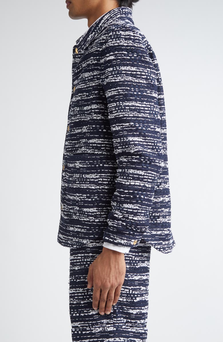 Thom Browne Mèlange Tulle Yarn Tweed Utility Jacket, Alternate, color, Navy