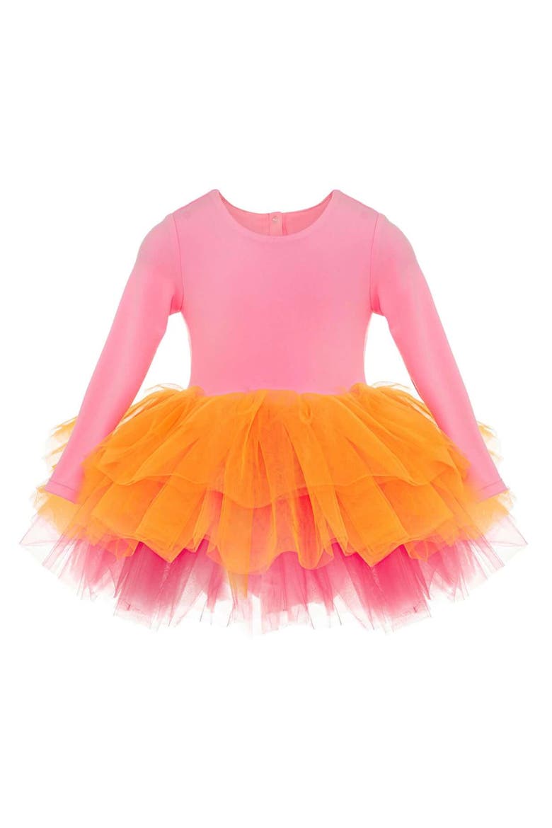 Rainbow Long Sleeve Fluffy Tutu Dress, Alternate, color, Pink Rainbow