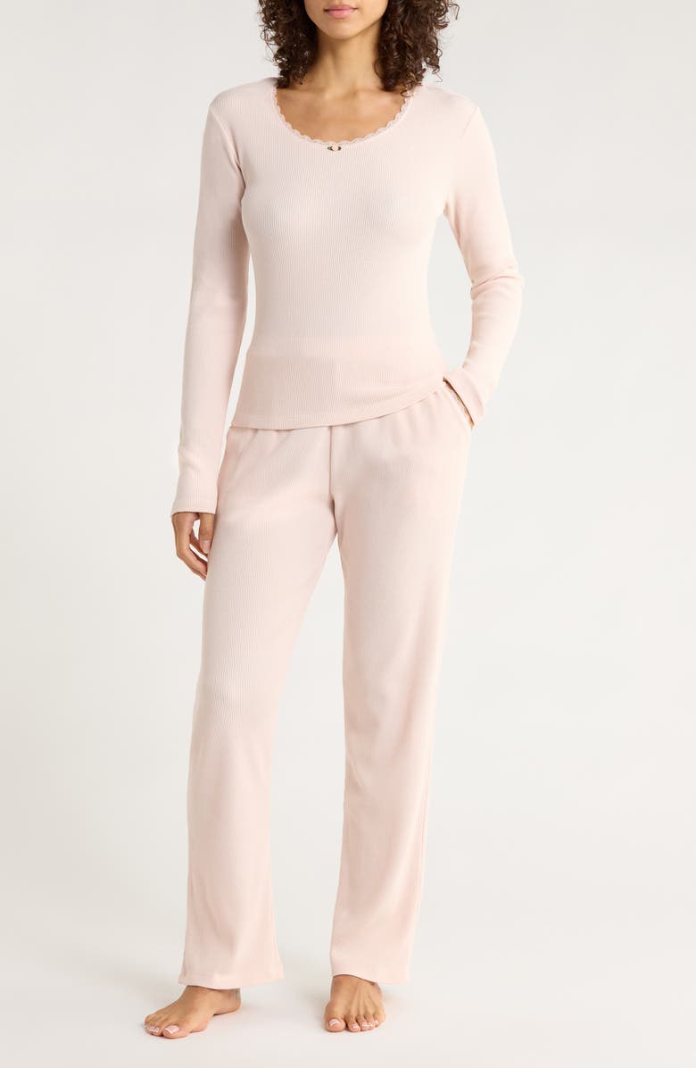 Papinelle Claire Waffle Knit Pajamas, Main, color, Pearl Blush