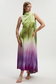 Karen Millen Ombre Satin Cape Midi Dress