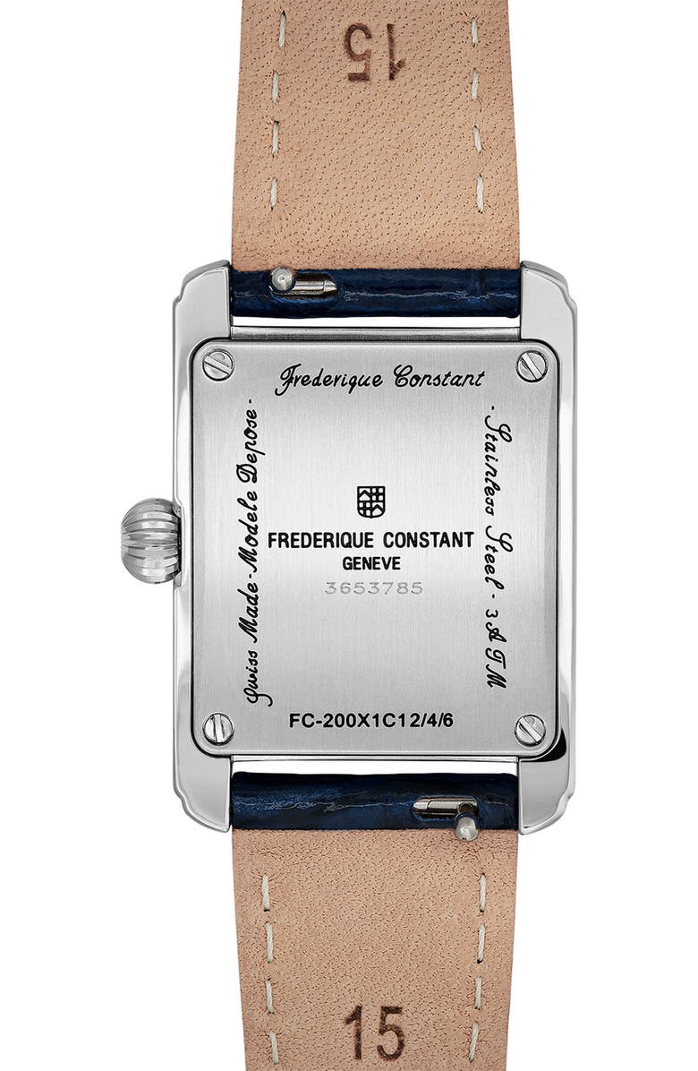 FREDERIQUE CONSTANT Carrée Leather Strap Watch, 23mm x 21mm, Alternate, color, Blue