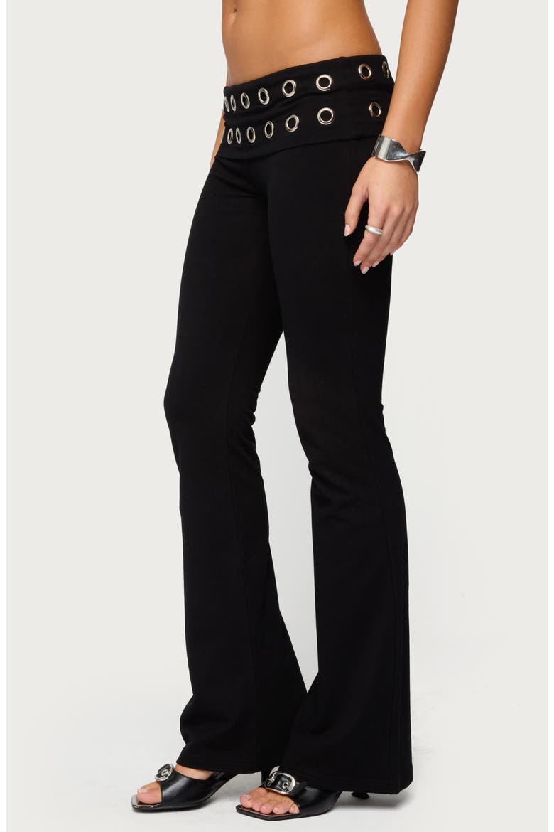 Nairobi Grommet Foldover Low Rise Flare Pants, Alternate, color, BLACK