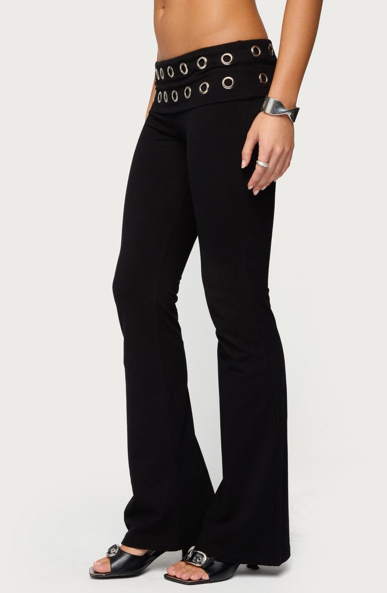 EDIKTED Nairobi Grommet Foldover Low Rise Flare Pants, Alternate, color, Black