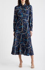 Elie Tahari The Raquel Placed Floral Long Sleeve Silk Blend Dress