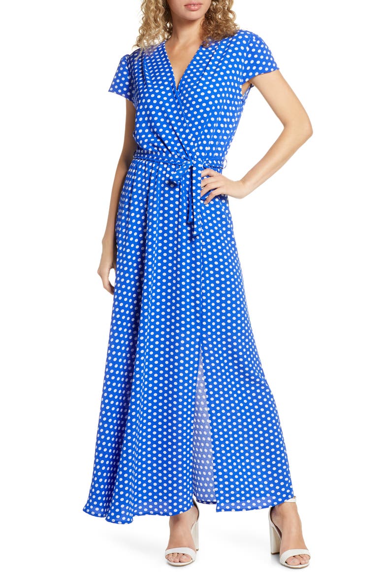 Polka Dot Faux Wrap Maxi Dress, Main, color, CELIN