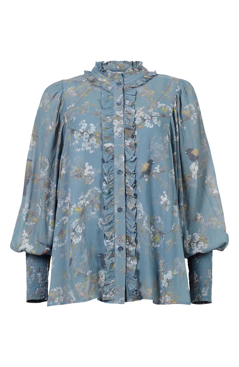 AllSaints Mia Viola Floral Print Semisheer Balloon Sleeve Blouse, Alternate, color,