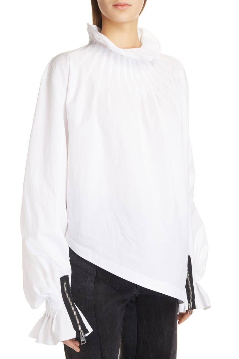 Pleated Collar Blouse, Alternate, color, WHITE