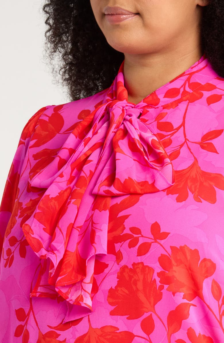 SUGARLIPS Kensie Etienne Floral Tie Neck Top, Alternate, color, Fuchsia Pink/ Red