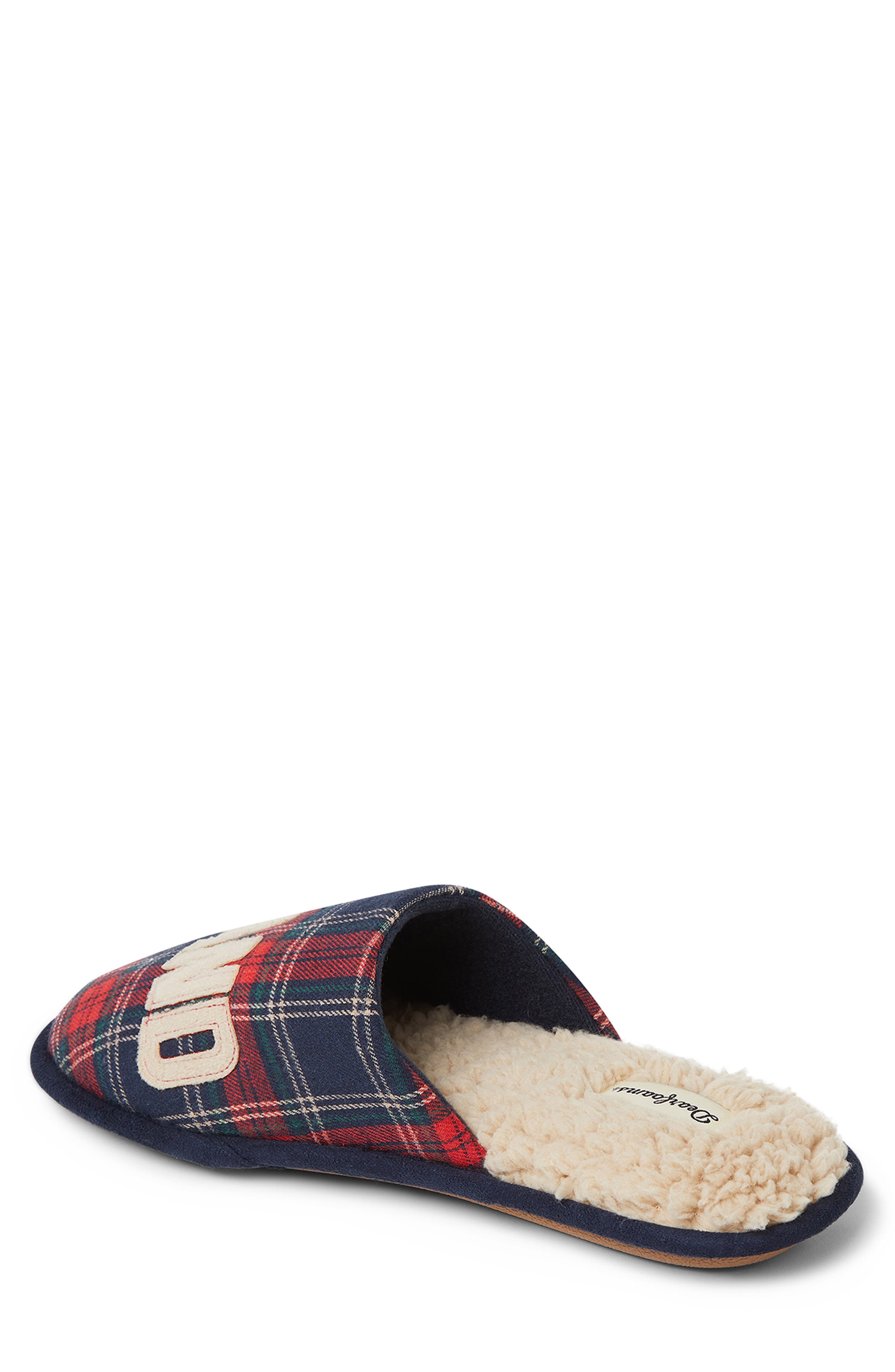 DEARFOAMS Carson Grandbear Faux Shearling Slipper, Alternate, color, Navy Plaid