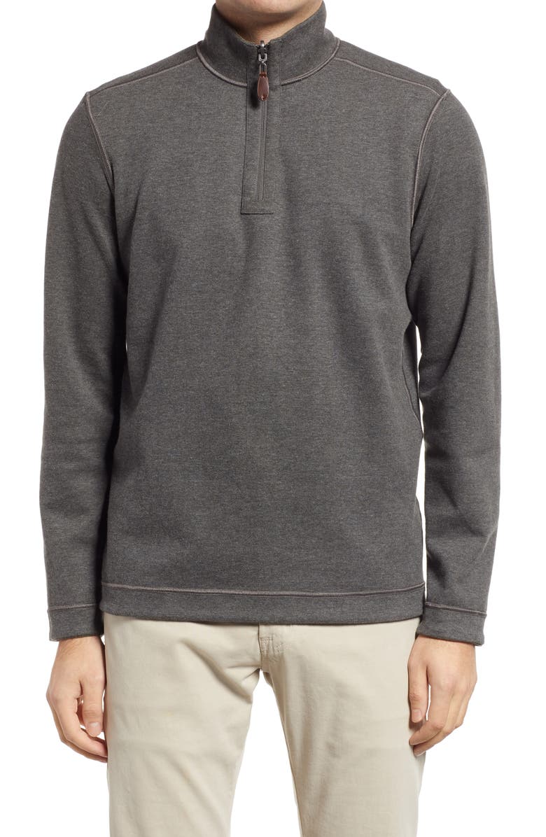 Johnston & Murphy Reversible Quarter Zip Pullover, Alternate, color, Olive/ Charcoal