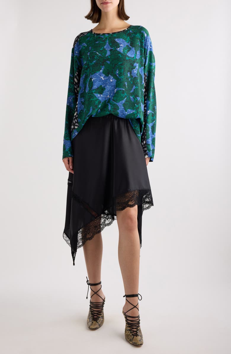 Dries Van Noten Lace Trim Stretch Silk Handkerchief Skirt, Alternate, color, 