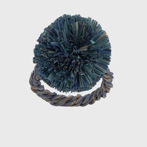 Straw pompom napkin rings, black, set of four