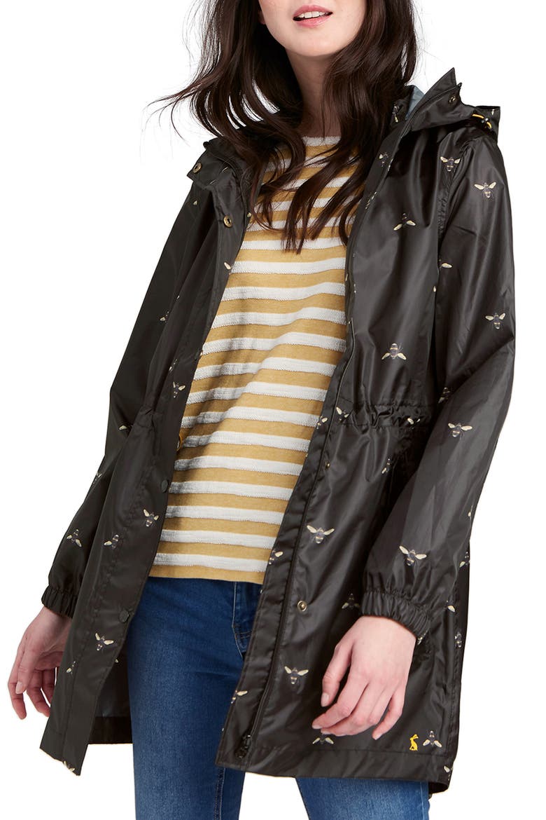 Right as Rain Packable Print Hooded Raincoat, Main, color, BLACK BOTANICAL BEES
