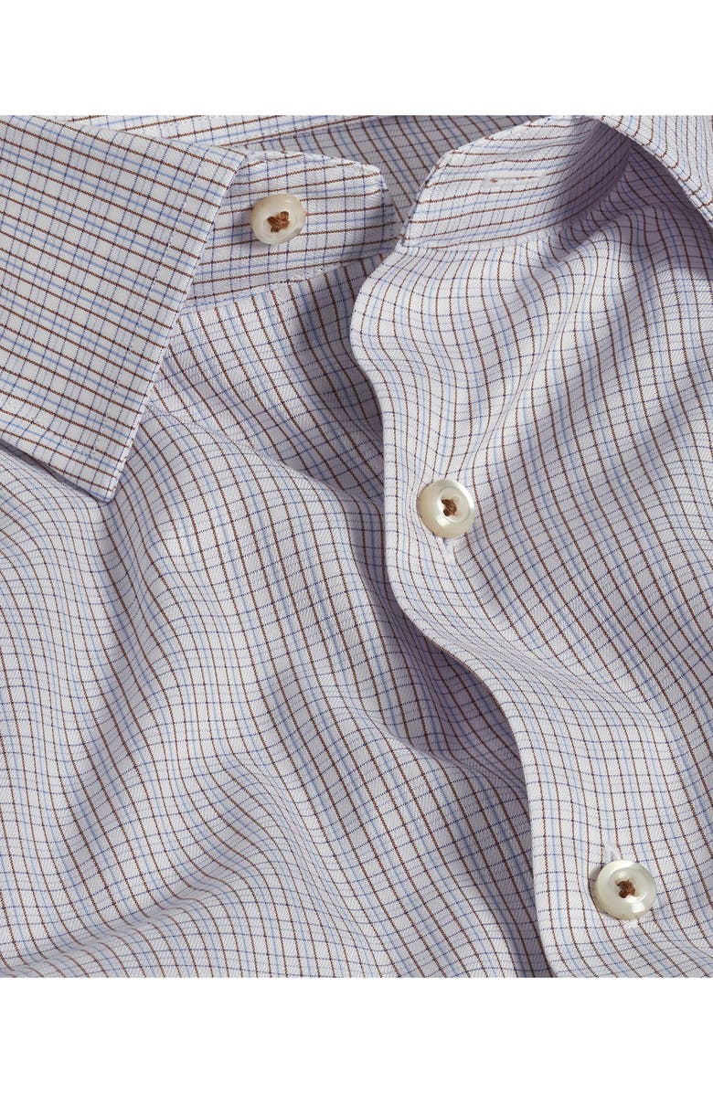 David Donahue Trim Fit Dobby Check Dress Shirt, Alternate, color, Chocolate/ Sky