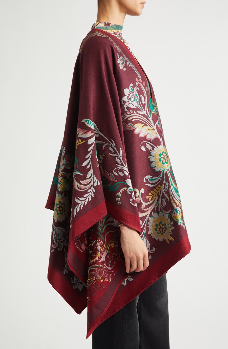Etro Floral Jacquard Cape, Alternate, color, Bordeaux X0866